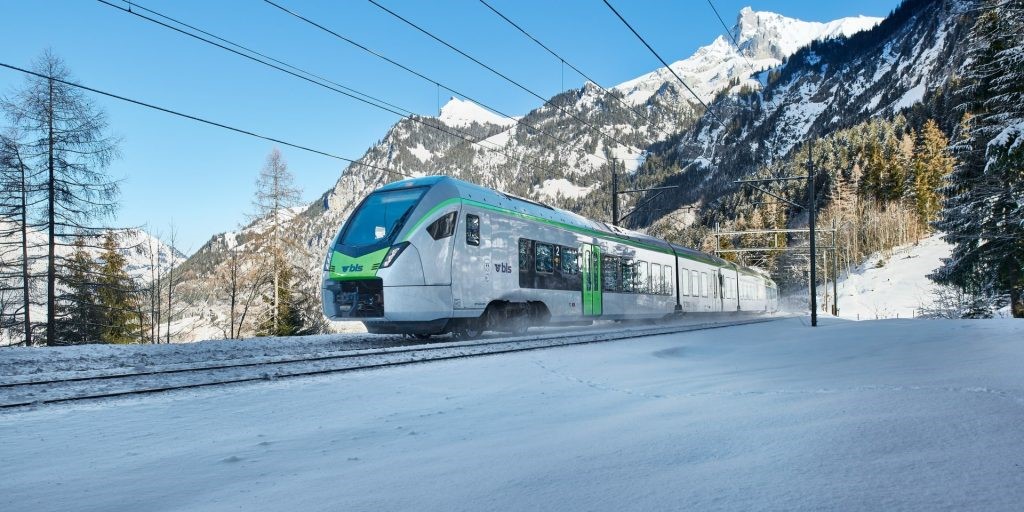 BLS (Switzerland) FLIRT EMU in the snow.