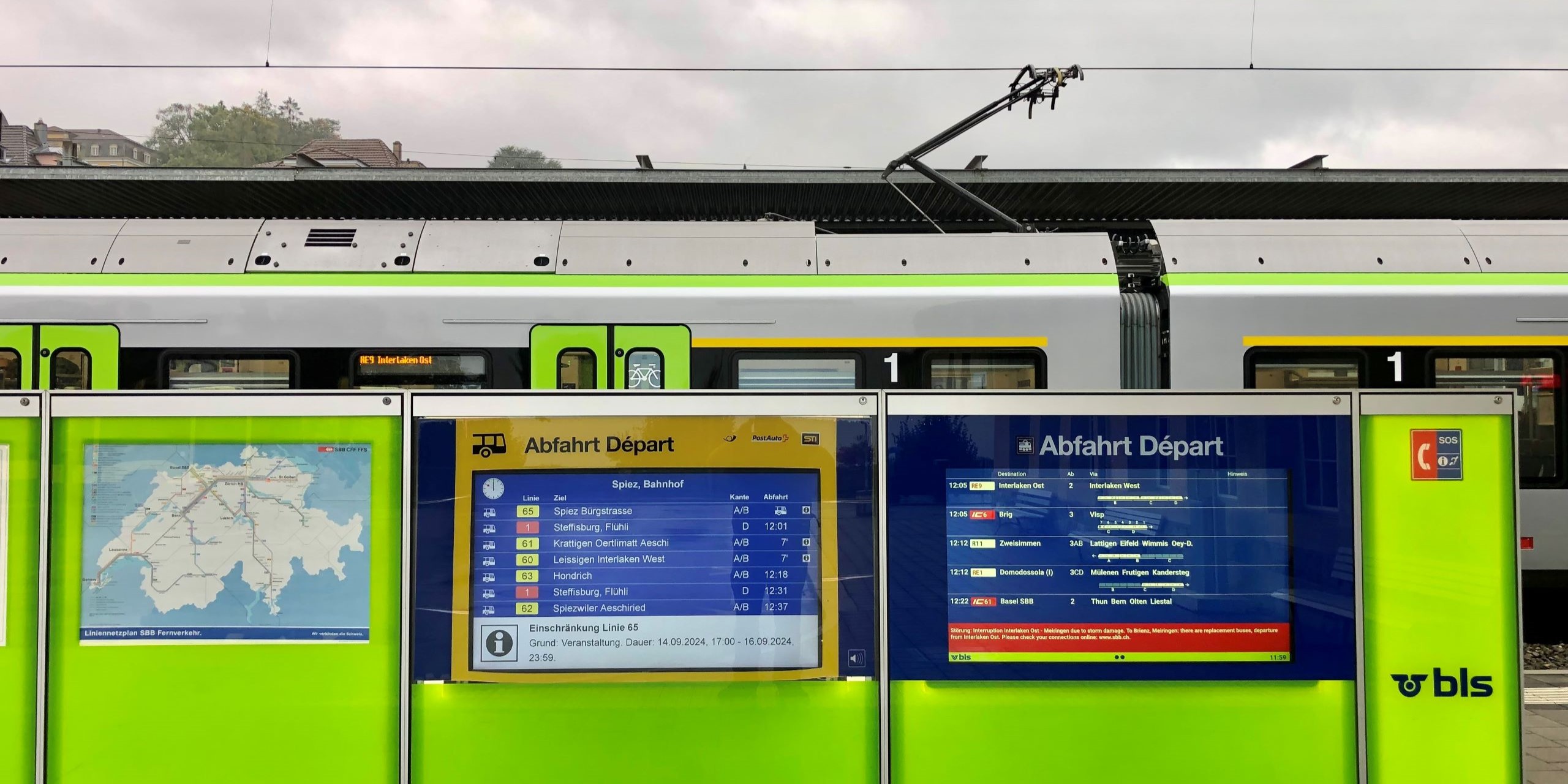 Information displays at Spiez Station, Switzerland.