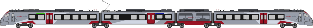 Greater Anglia Stadler FLIRT 3-car Bi-Mode DMU / EMU graphic.