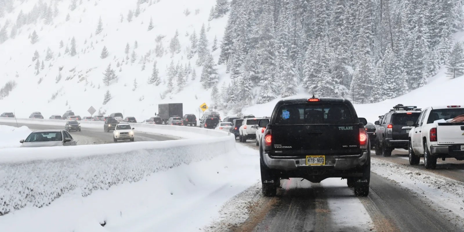 I-70 traffic in snow.